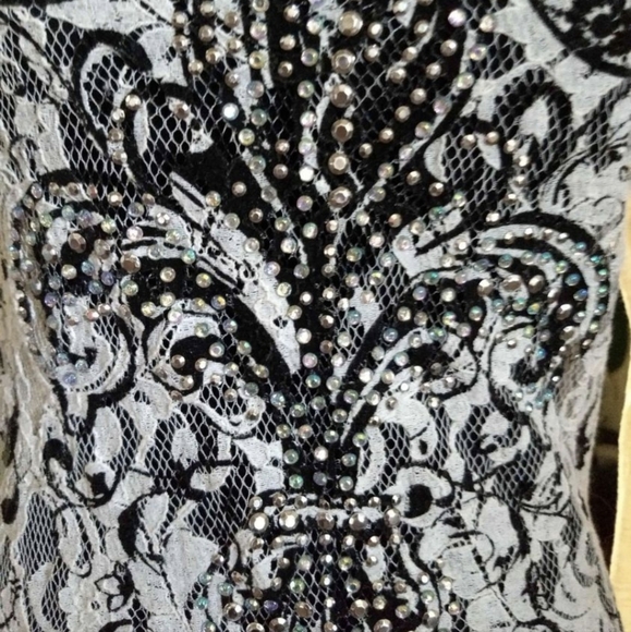 Long Sleeves Ladies Top With Fleur-De-Lis Design & Embellished With Rhinestones - Picture 6 of 11